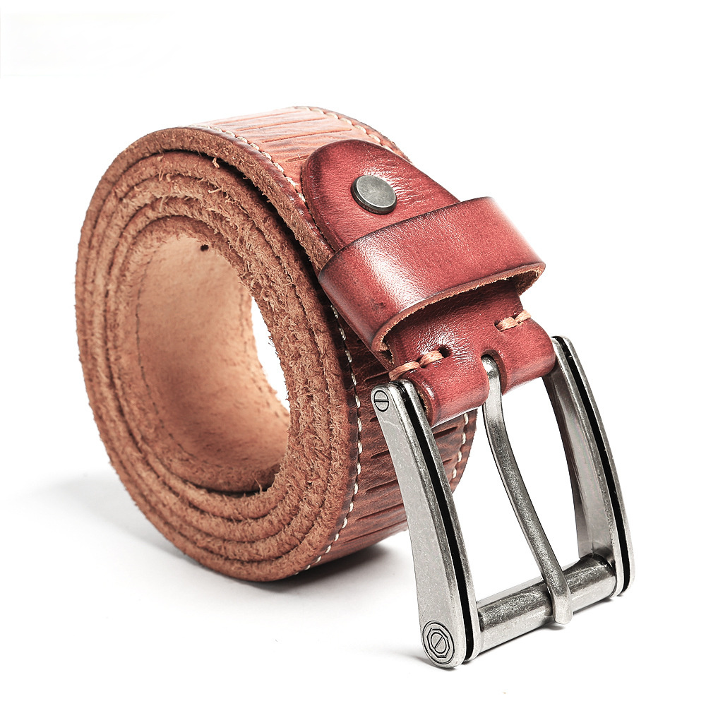Handmade Leather Steel Buckles Men's Belt B010-Leather Belt-Light Brown-Free Shipping Leatheretro