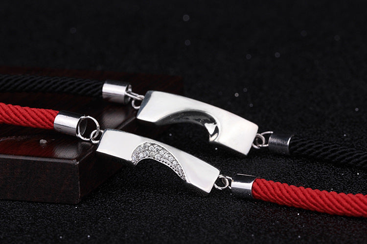 Heart Shape Designed Romatic Couple Silver Bracelets-Bracelets-Men-Black-Free Shipping Leatheretro