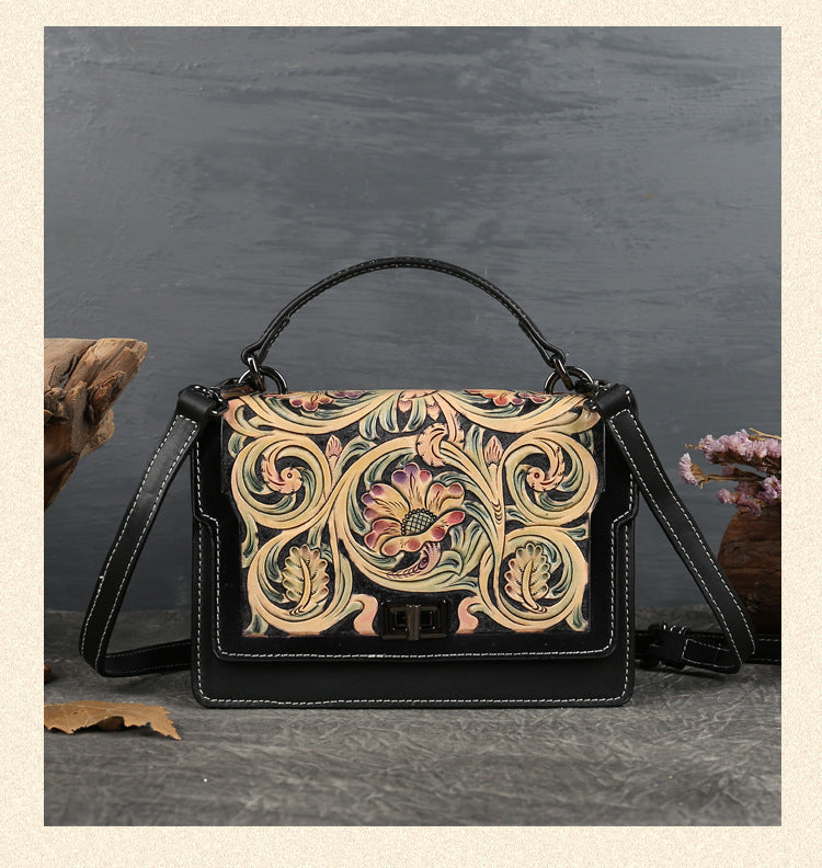 Luxury Handmade Engraved Leather Handbags for Women 9910-Handbags-Green-Free Shipping Leatheretro