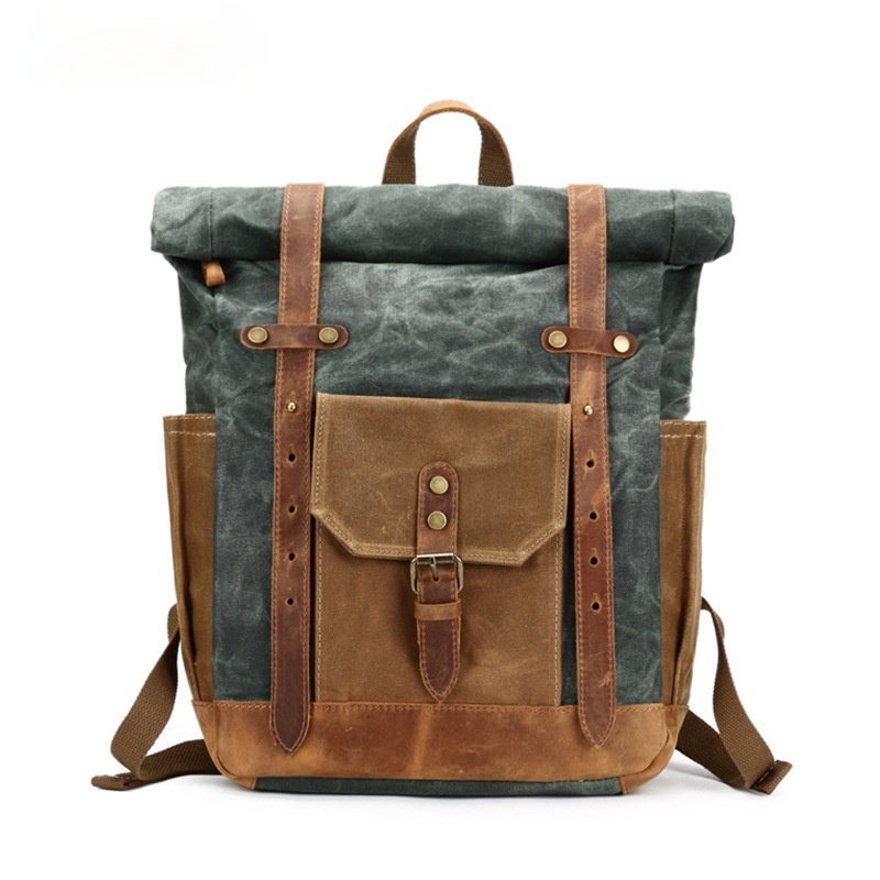 Vintage Waterproof Men's Canvas Backpack C8808-Leather Canvas Backpack-Black-Free Shipping Leatheretro
