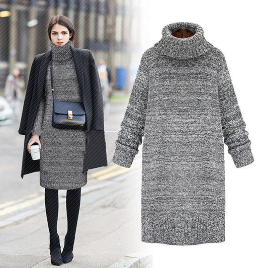 Women High Neck Knitted Long Sweaters-Sweaters-Gray-One Size-Free Shipping Leatheretro