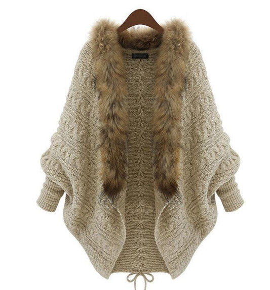 Women Cardigan Bat Faux Fur Cardigan Sweater-Sweaters-Apricoat-One Size-Free Shipping Leatheretro