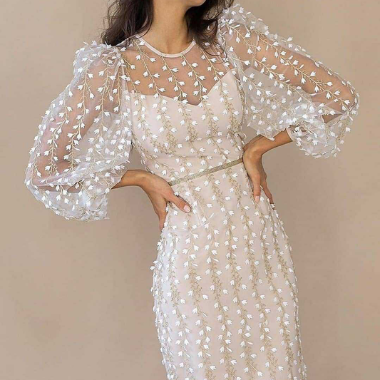 Classy See Through Embroidery Midi Dresses-Maxi Dresses-White-S-Free Shipping Leatheretro