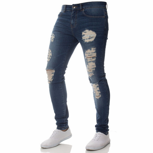 Casual Broken Holes Men's Jean Pants-Pants-Light Blue-28-Free Shipping Leatheretro
