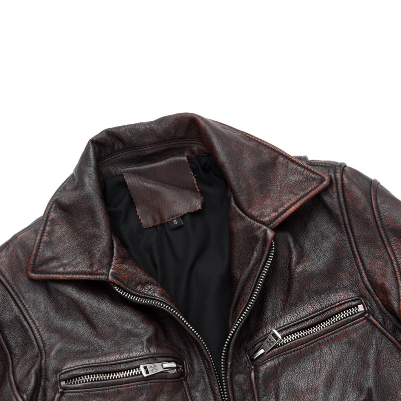 Motorcycle Cowhide Leather Jackets for Men-Coats & Jackets-The same as picture-S-Free Shipping Leatheretro