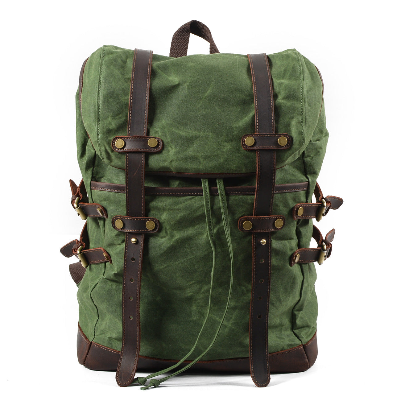 Leisure Leather Canvas Hiking Backpack 9159-Leather Canvas Backpack-Green-Free Shipping Leatheretro