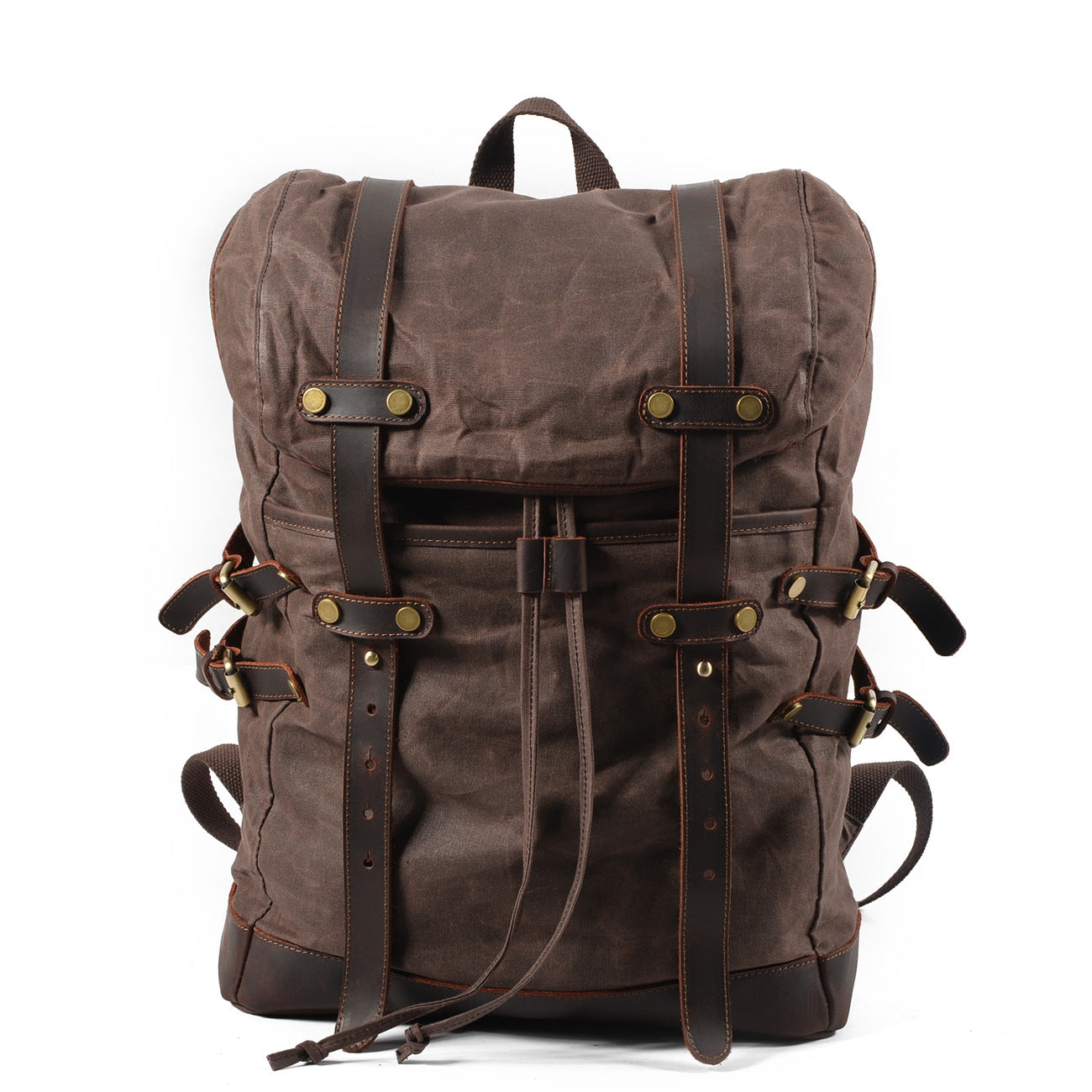 Leisure Leather Canvas Hiking Backpack 9159-Leather Canvas Backpack-Coffee-Free Shipping Leatheretro