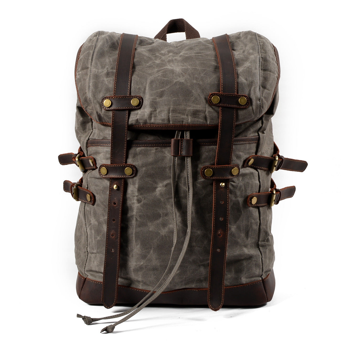 Leisure Leather Canvas Hiking Backpack 9159-Leather Canvas Backpack-Gray-Free Shipping Leatheretro