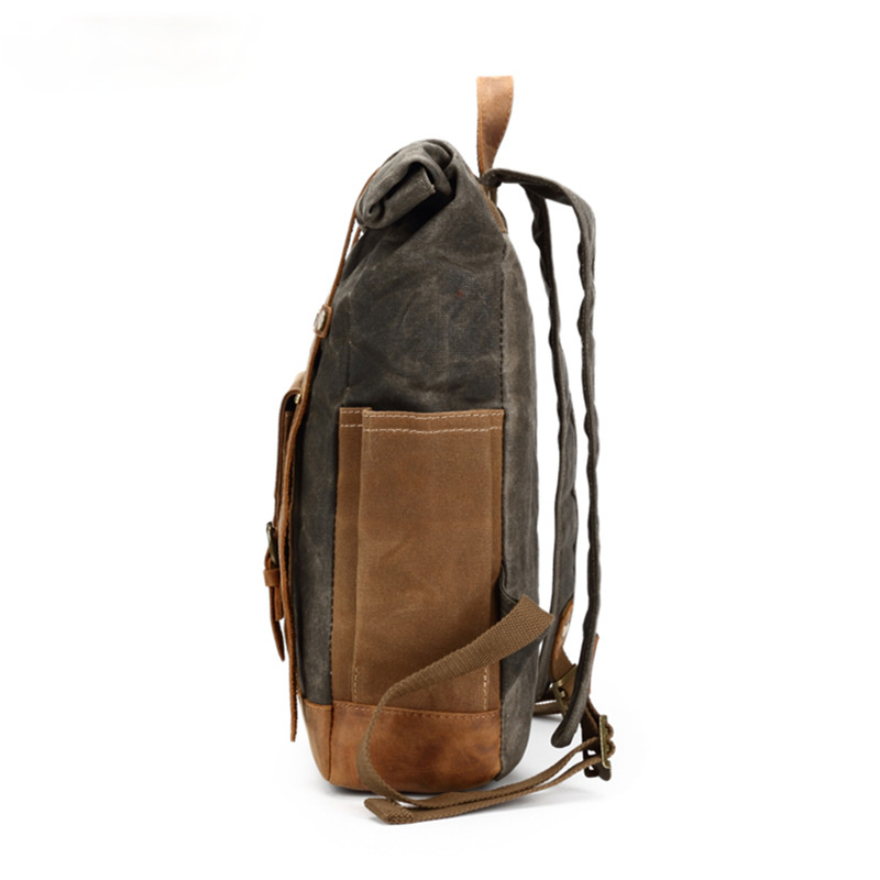Vintage Waterproof Men's Canvas Backpack C8808-Leather Canvas Backpack-Black-Free Shipping Leatheretro