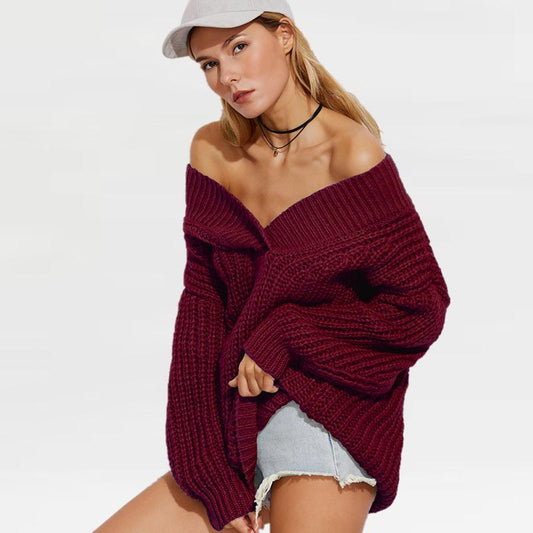 Women Long Sleeves Thick Knitted Sweaters-Sweaters-Red-One Size-Free Shipping Leatheretro