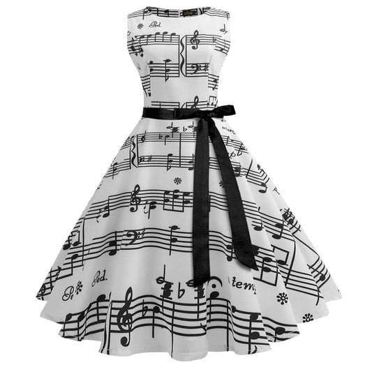 White Musical Not Print Sleeveless Vintage Dresses-Dresses-The same as picture-S-Free Shipping Leatheretro