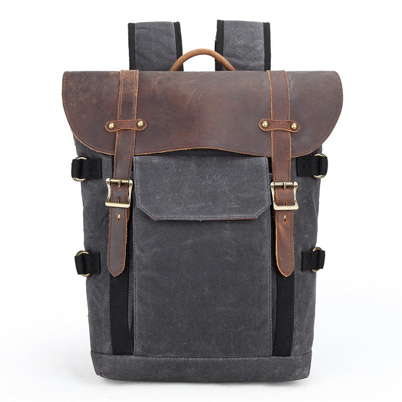 Vintage Waxed Canvas Leather SLR Camera Backpack 3033-Canvas camera backpack-Dark Gray-Free Shipping Leatheretro