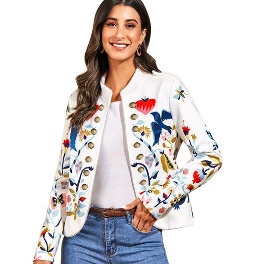 Classy Fashion Floral Print Carfigan Top Coats-Women Outerwear-White-S-Free Shipping Leatheretro