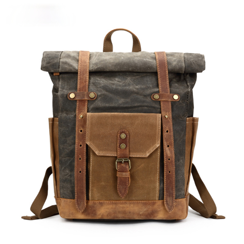 Vintage Waterproof Men's Canvas Backpack C8808-Leather Canvas Backpack-Army Green-Free Shipping Leatheretro