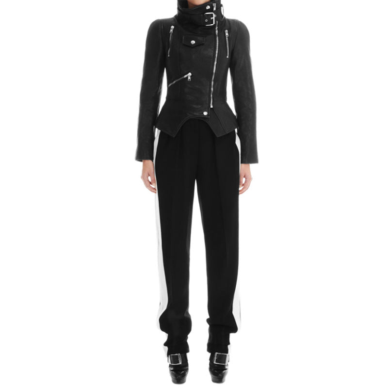 Women High Neck Zipper Short Black PU Leather Jacket-Coats & Jackets-Black-S-Free Shipping Leatheretro