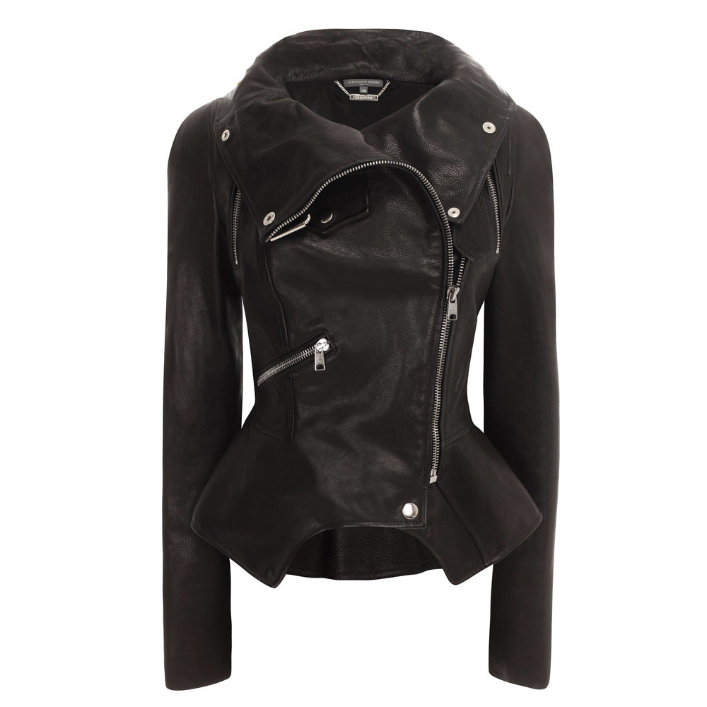 Women High Neck Zipper Short Black PU Leather Jacket-Coats & Jackets-Black-S-Free Shipping Leatheretro