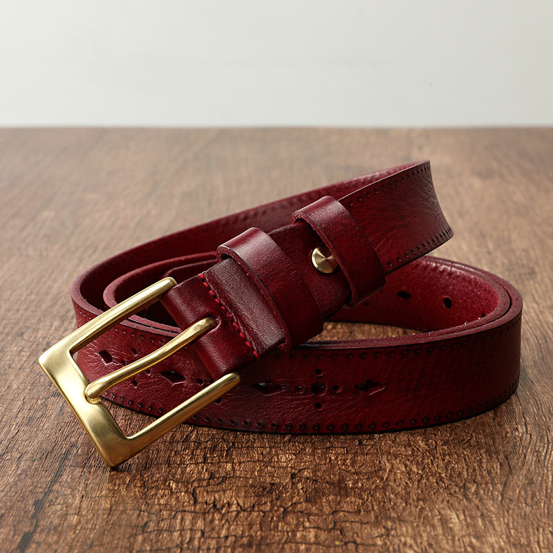 Hanmade Vege Tanned Leather Belt for Women 61006-Belts-Green-105-125-Free Shipping Leatheretro