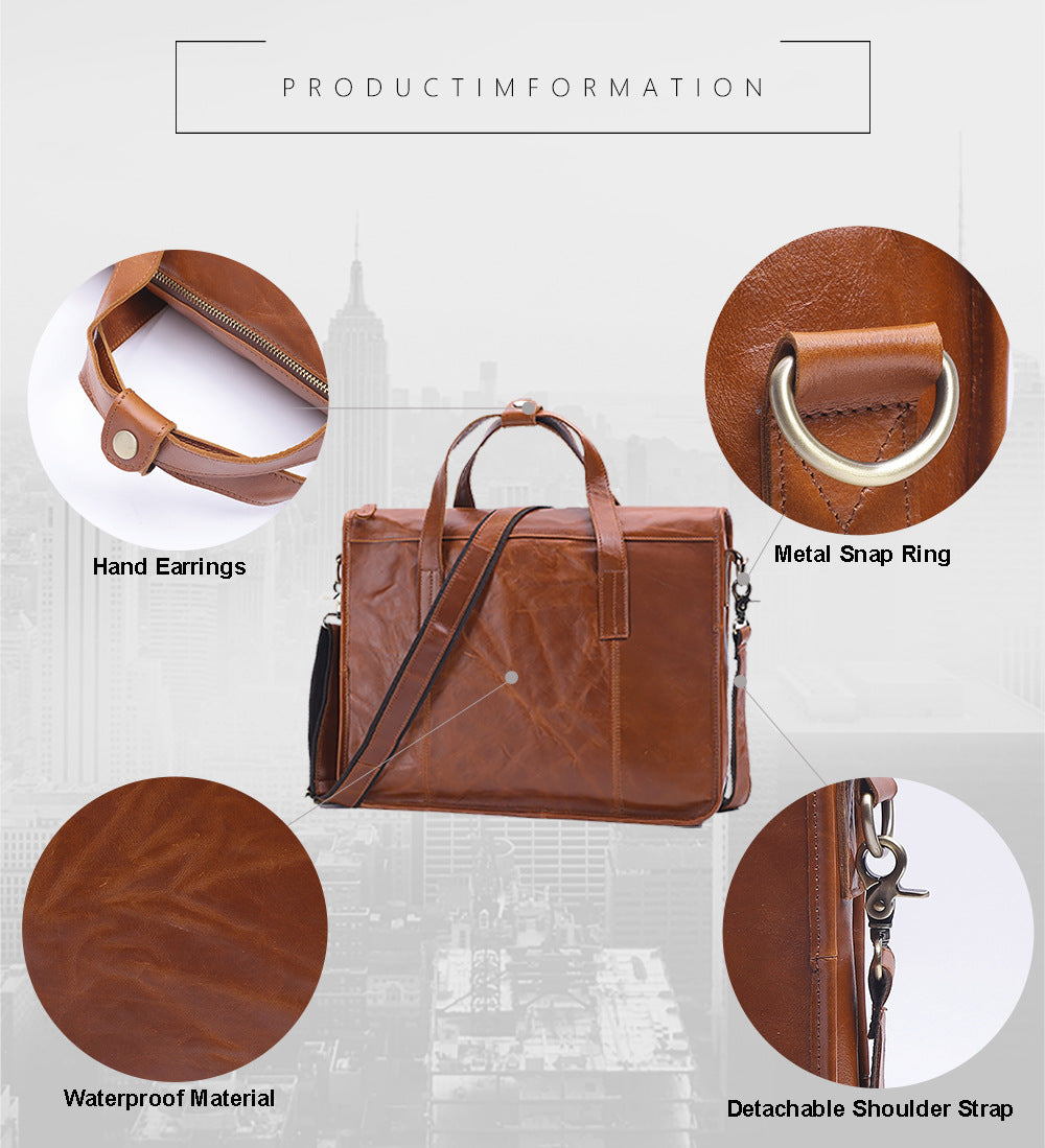 Simple Vintage Leather Business Briefcase J6495-Leateher Briefcase-Brown-Free Shipping Leatheretro