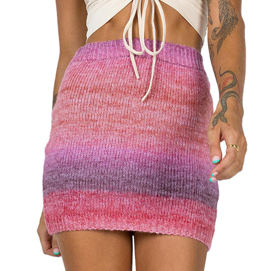 New Women Sheath Rainbow Knitting Skirt-Women Bottoms-Red-XS-Free Shipping Leatheretro