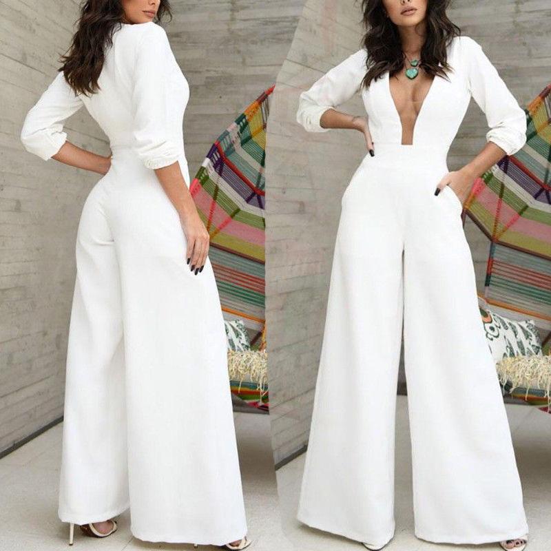 Summer Long Sleeves Sexy Overalls Jumpsuits-Jumpsuits-White-S-Free Shipping Leatheretro