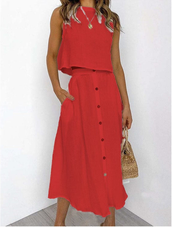 Casual Summer Women Tank Top and Skirts Suits-Dresses-Red-S-Free Shipping Leatheretro