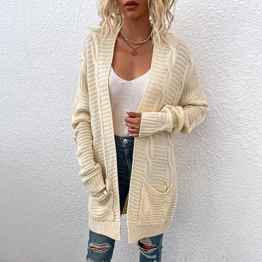 Fashion Twist Design Knitted Long Cardigan Sweaters-Shirts & Tops-Apricot-S-Free Shipping Leatheretro