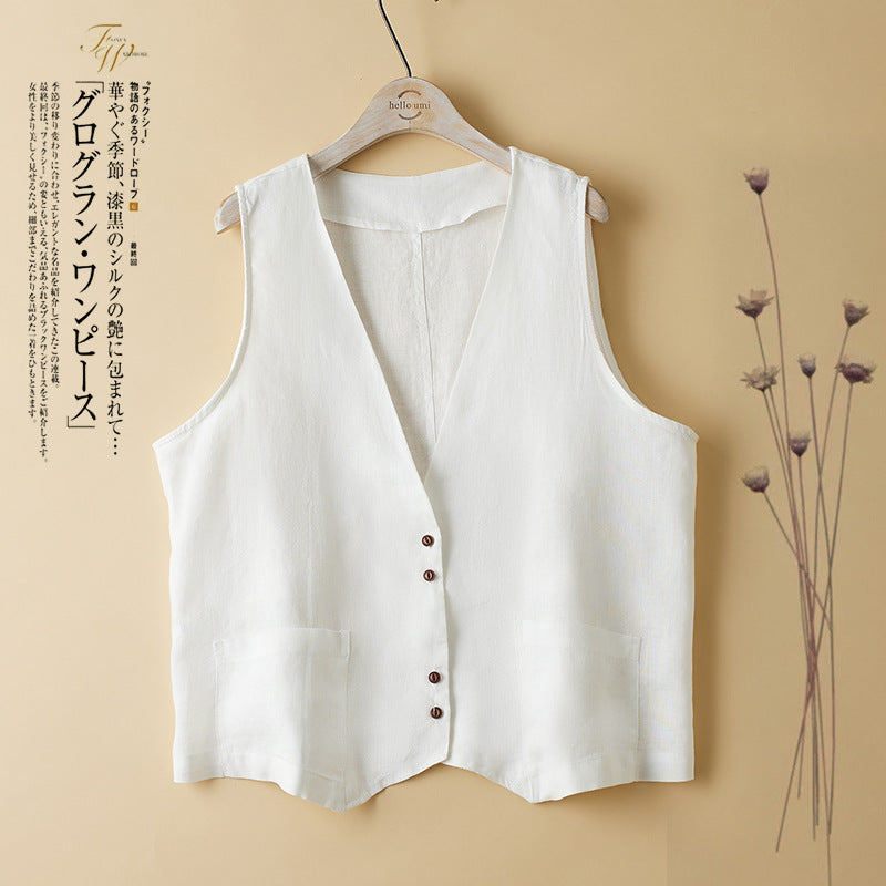 Summer Sleeveless Casual Women Vests-Vests-White-M-Free Shipping Leatheretro