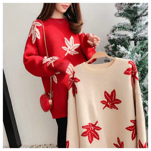 Casual Women Winter Knitted Pullover Sweaters-Shirts & Tops-Red-One Size-Free Shipping Leatheretro