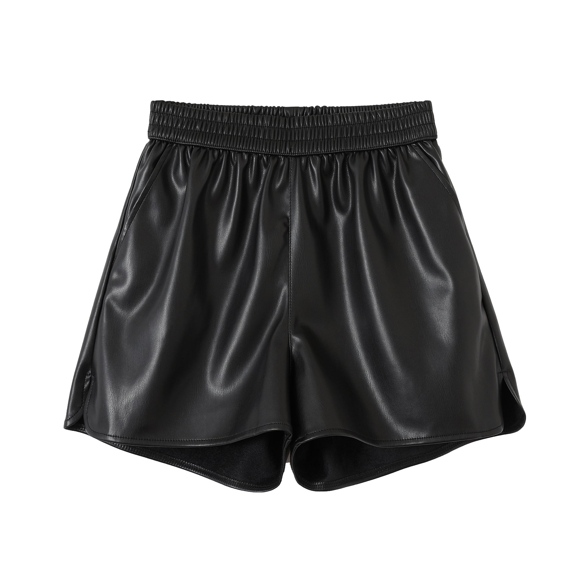 Black Pu Leather High Waist Shorts for Women-Women Pants-Black-S-Free Shipping Leatheretro