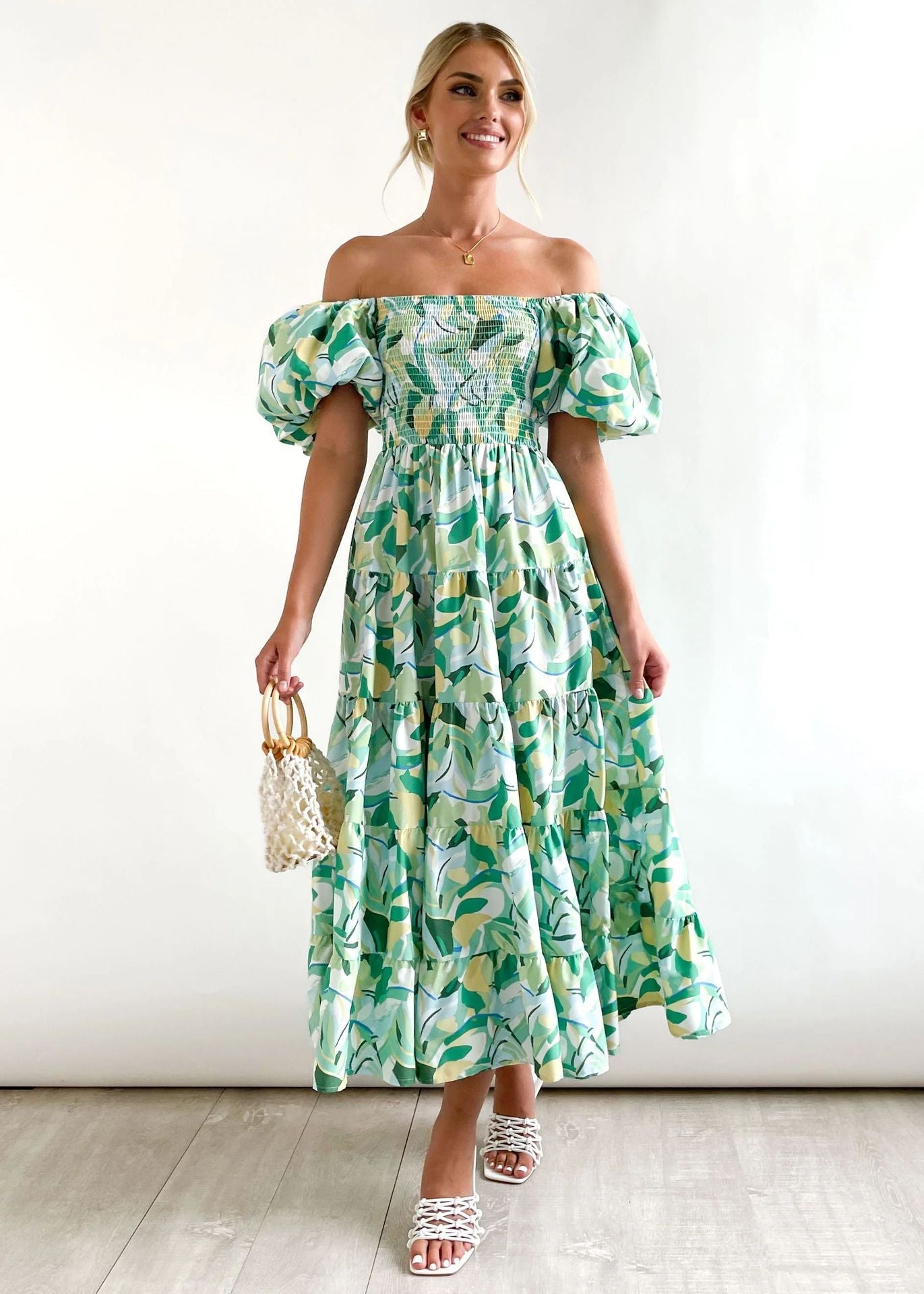 Casual Off The Shoulder Floral Print Long Dresses-Dresses-12-S-Free Shipping Leatheretro