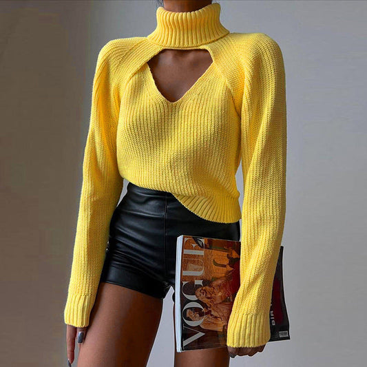 Casual Turtleneck Knitting Top Sweaters-Shirts & Tops-Yellow-S-Free Shipping Leatheretro