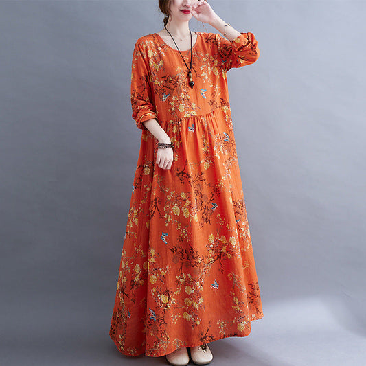 Orange Vintage Long Sleeves Fall Dresses-Dresses-Orange-M-Free Shipping Leatheretro