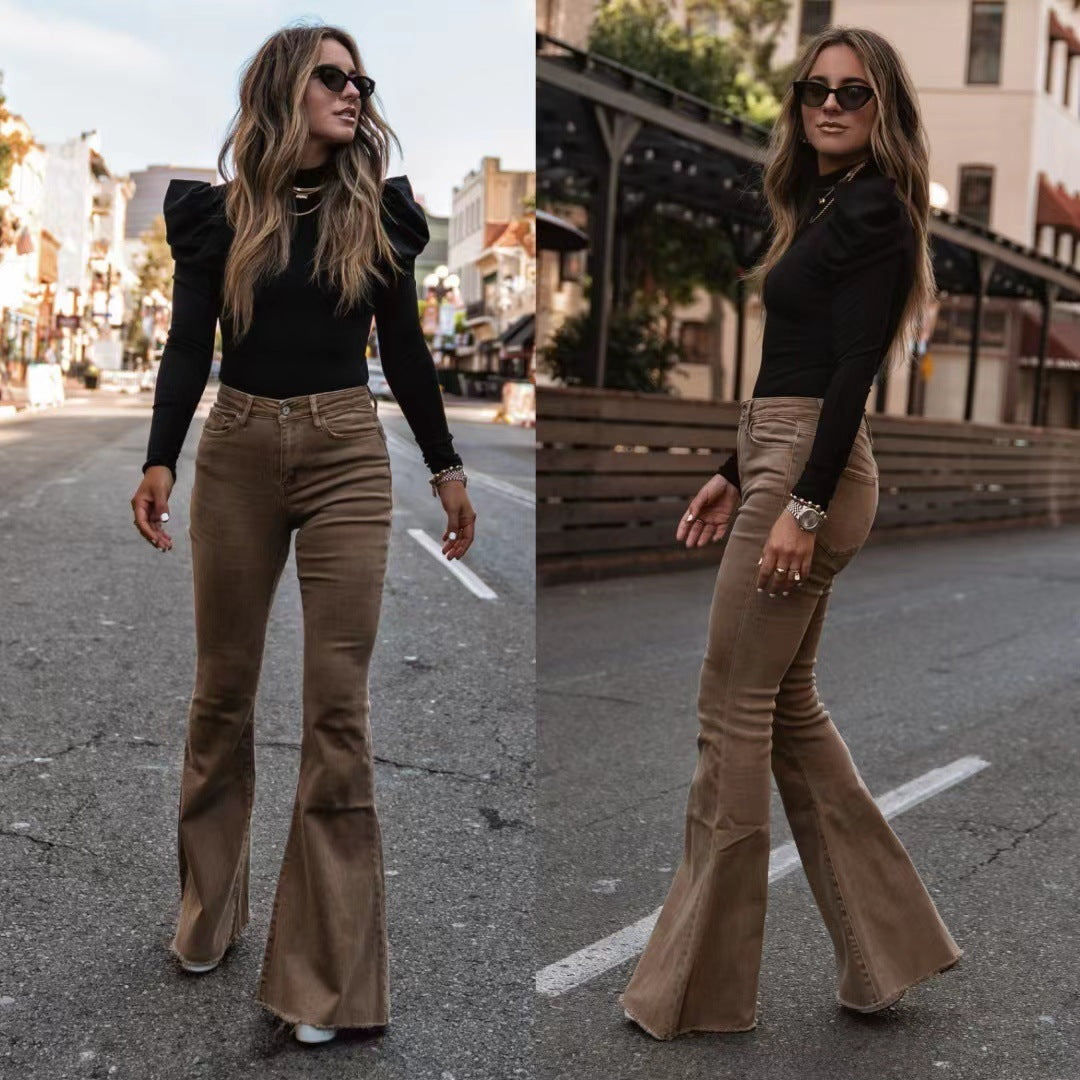 Sexy Elastic Waist Trumpet Pants-Pants-Light Brown-S-Free Shipping Leatheretro