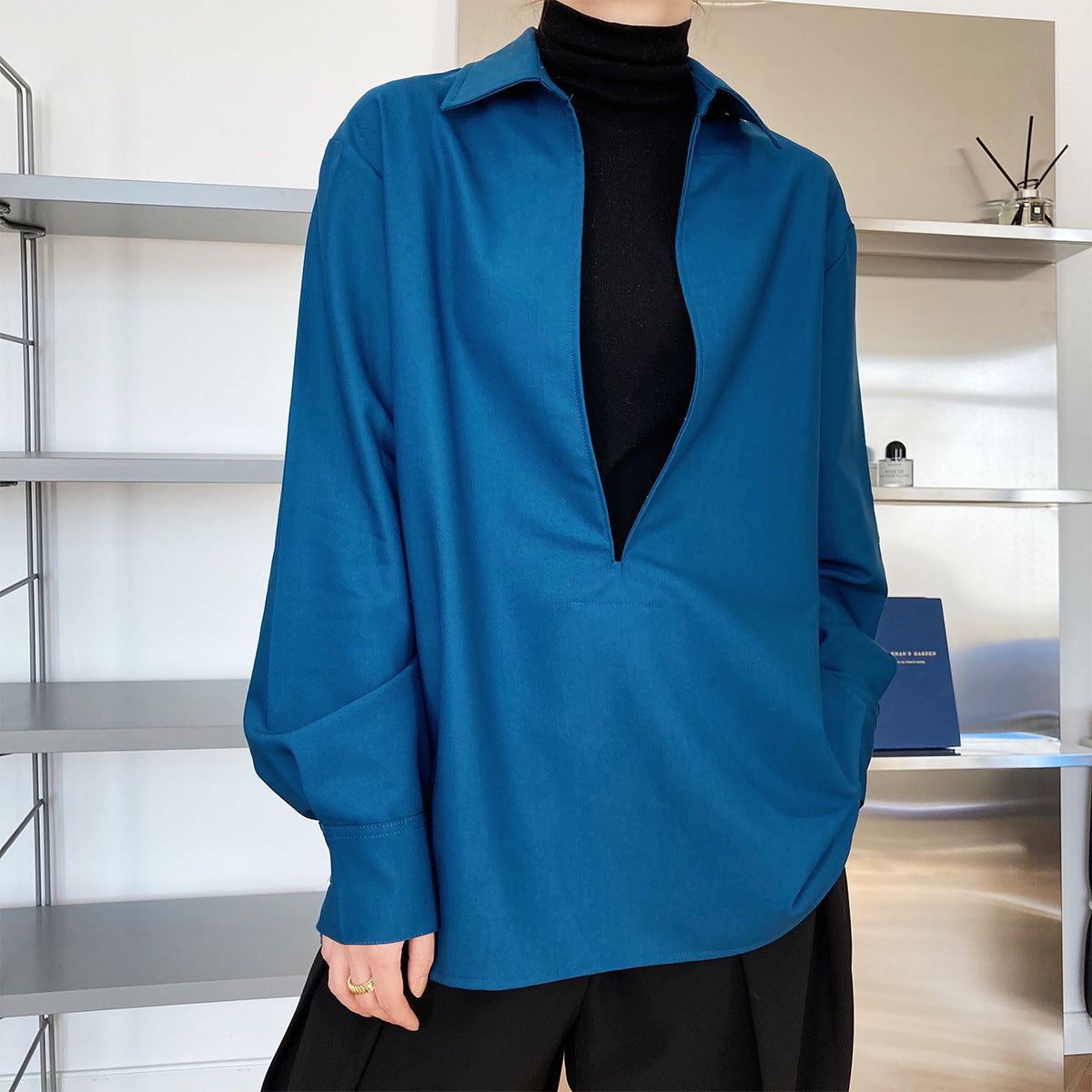 Designed Women Long Sleeves Shirts-Shirts & Tops-Blue-S-Free Shipping Leatheretro