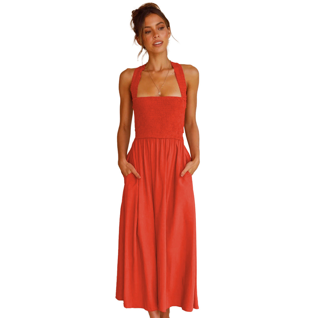 Sexy Backless Off The Shoulder Summer Linen Dresses-Dresses-Orange-S-Free Shipping Leatheretro