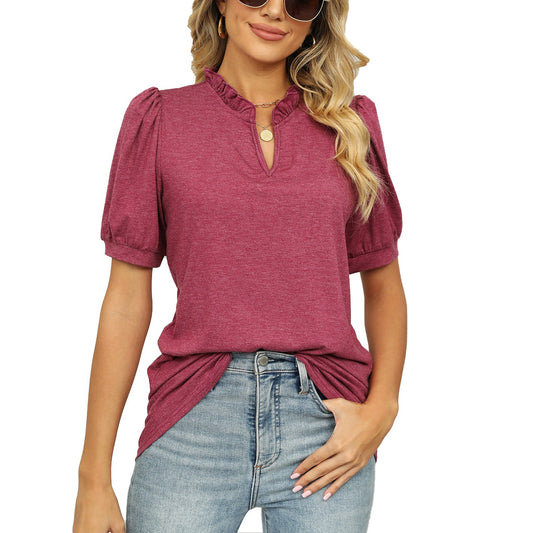 Summer Short Sleeves Women T Shirts-Shirts & Tops-Wine Red-S-Free Shipping Leatheretro
