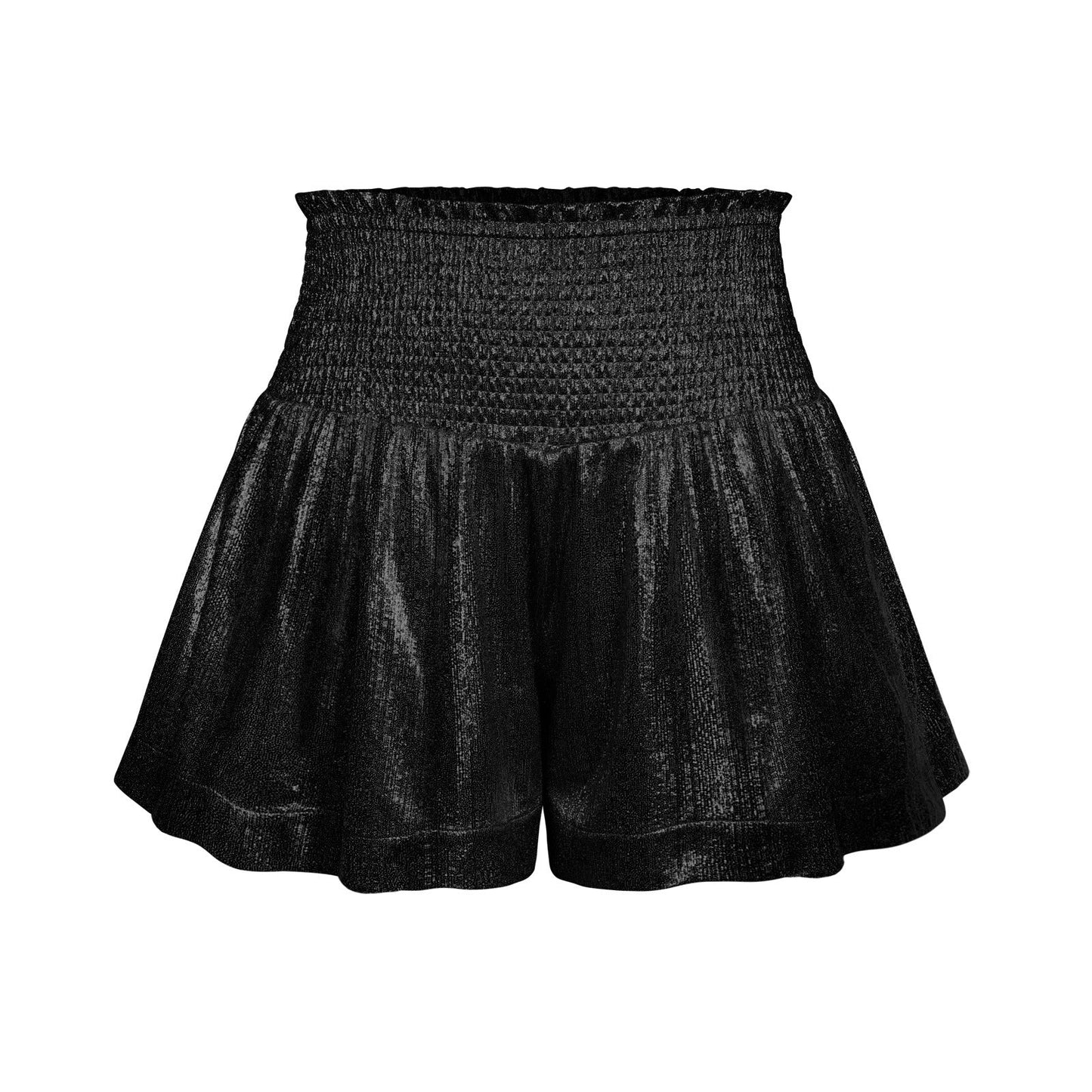 Casual Shinning Elastic Waist Summer Women Shorts-Shorts-EKDA010-黑底银-S-Free Shipping Leatheretro