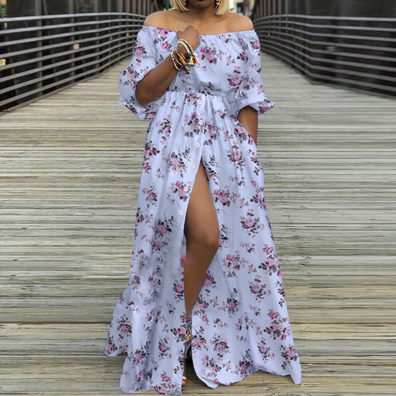 Sexy Off The Shoulder Long Maxi Dresses-Dresses-White Floral-S-Free Shipping Leatheretro