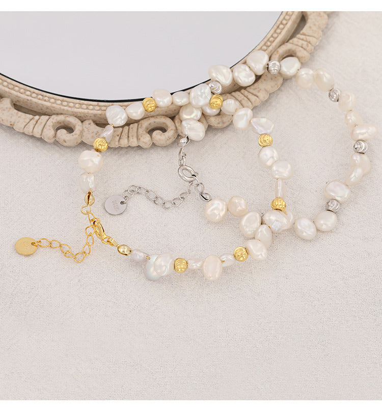 Fashion Baroque Pearl Sterling Sliver Bracelets for Women-Bracelets-Golen-Free Shipping Leatheretro