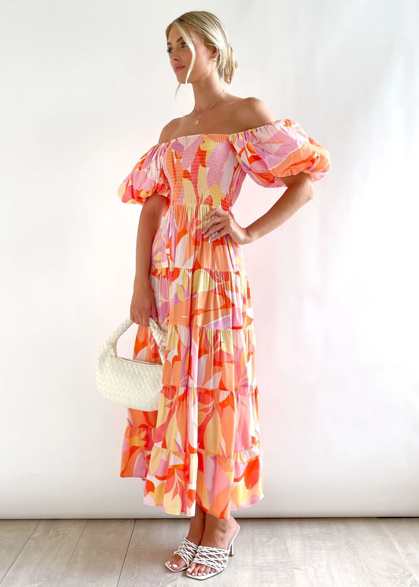 Casual Off The Shoulder Floral Print Long Dresses-Dresses-1-S-Free Shipping Leatheretro