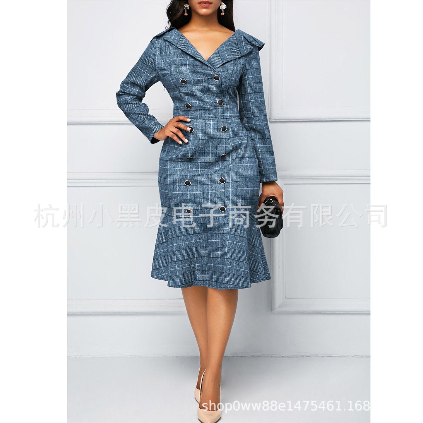Elegant Office Lady Women Plus Sizes Dresses-Dresses-Blue-S-Free Shipping Leatheretro