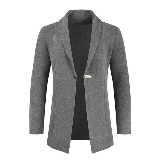 Casual Knitted Turnover Collar Men Fall Cardigan-Men Coat-Gray-M-Free Shipping Leatheretro