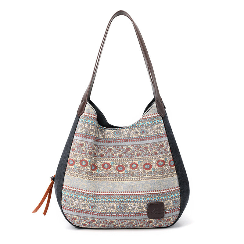 Boho Style Canvas Tote Handbags for Women 1677-Handbags-Black-Free Shipping Leatheretro