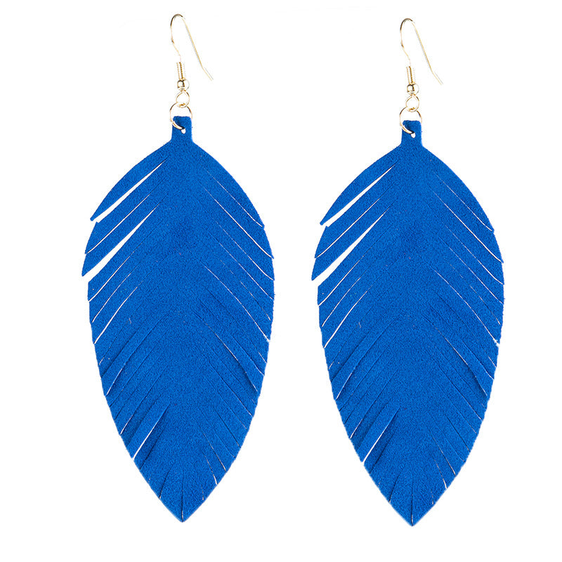 Leaves Designed Tassels Pu Leather Women Earrings-Earrings-14#-Free Shipping Leatheretro