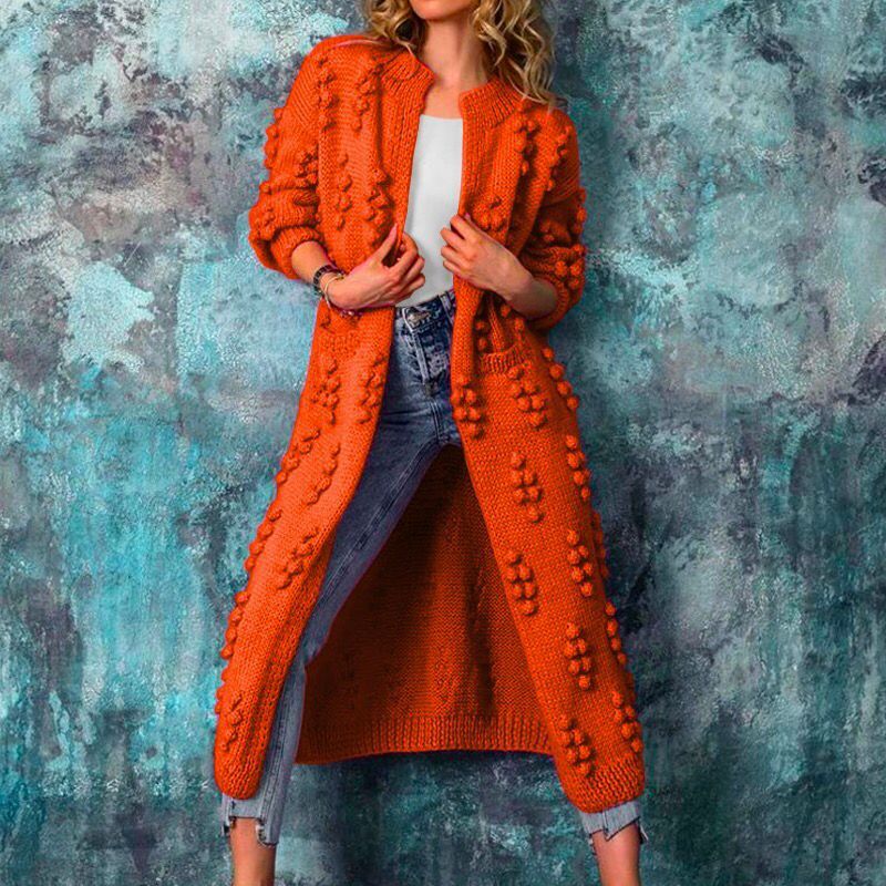 Casual Knitted Long Cardigan Coats for Women-Overcoat-Orange-S-Free Shipping Leatheretro