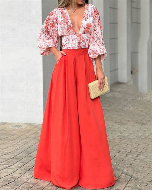 Sexy Deep V Neck Summer Two Pieces Women Suits-Suits-Red-S-Free Shipping Leatheretro