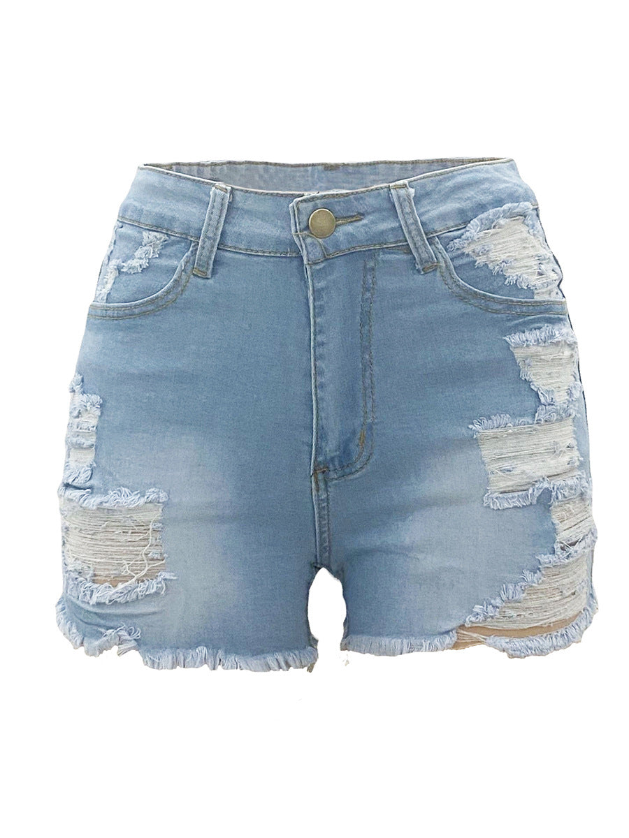 Sexy High Waist Broken Holes Short Jeans-Pants-Light Blue-S-Free Shipping Leatheretro