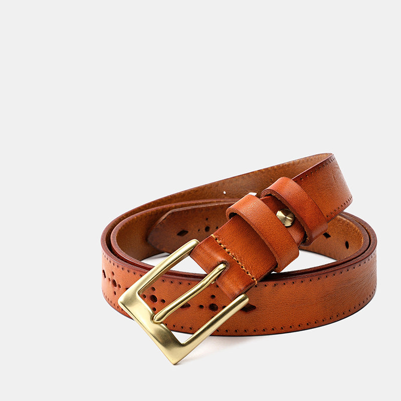 Hanmade Vege Tanned Leather Belt for Women 61006-Belts-Brown-105-125-Free Shipping Leatheretro