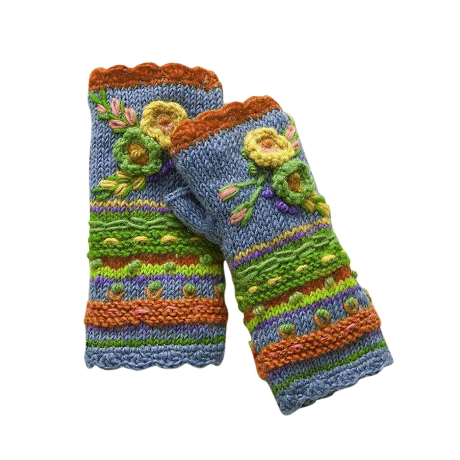 Winter Warm Handmade Embroidery Knitted Gloves for Women-Gloves & Mittens-Orange-One Size-Free Shipping Leatheretro