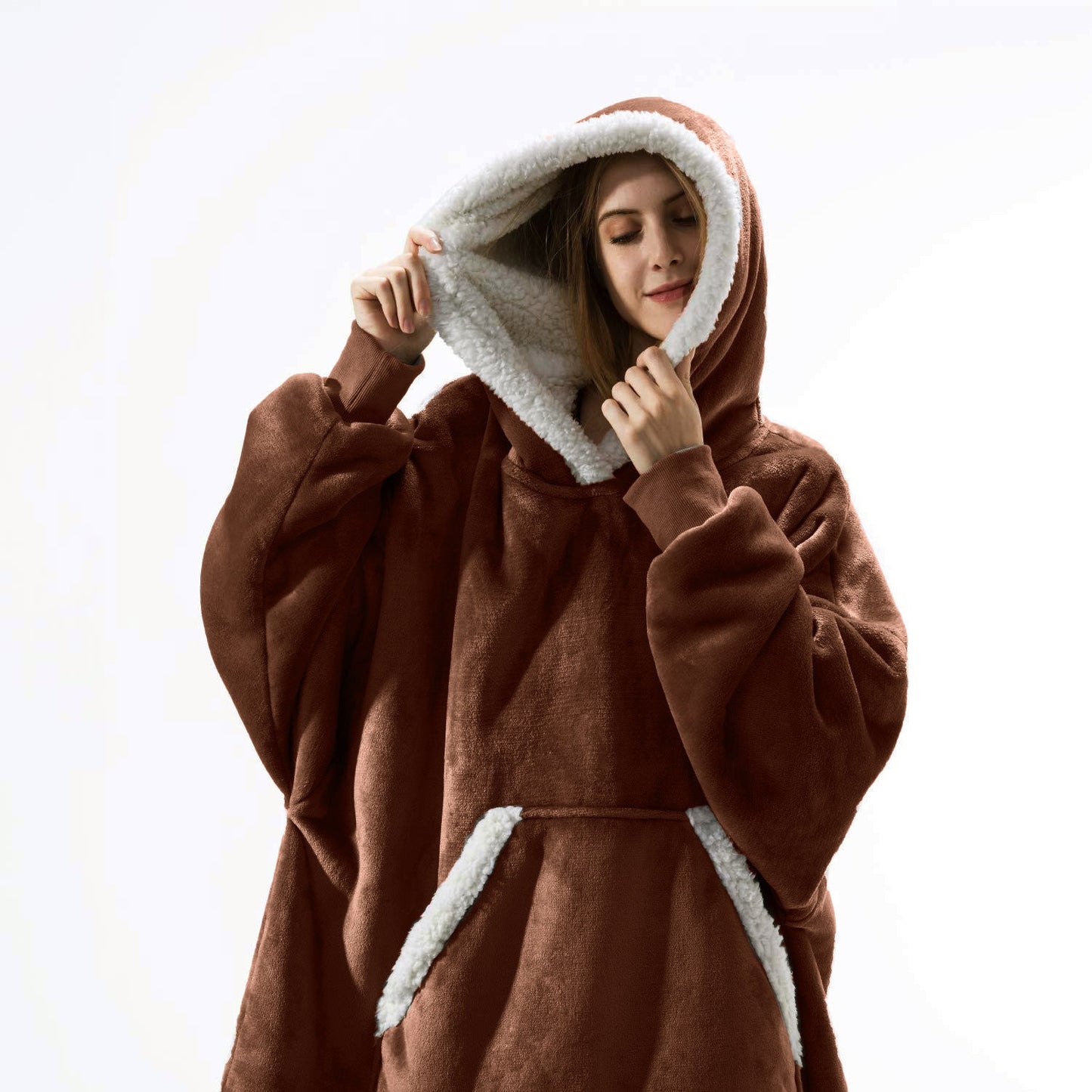 Wearable Fleece Hoodies Sleepwear for Watching TV-Blankets-Brown-One Size-Free Shipping Leatheretro